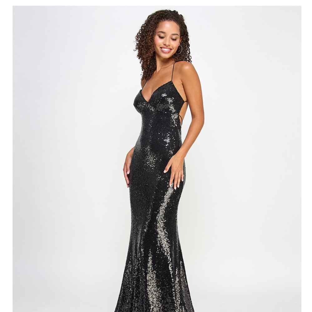 B Darlin Black Sequin Maxi Gown for Prom